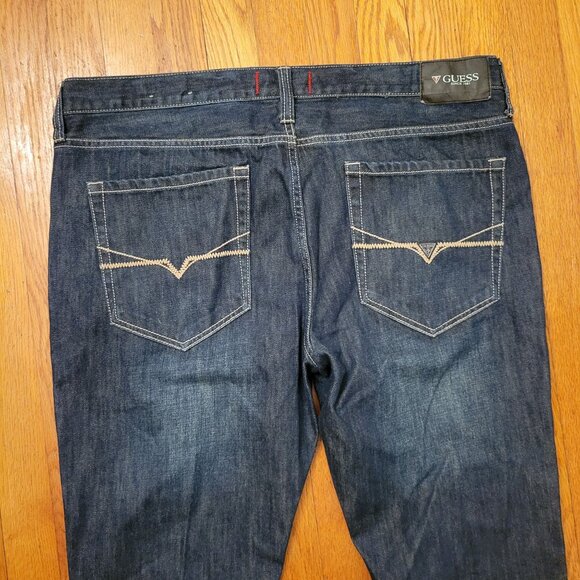 Guess Ultra Slim McCrae Fit Jeans Tagged 38 Dark Denim Blue Cotton Actual 40x33 - Picture 7 of 8